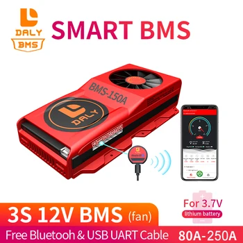 Daly Akıllı BMS 3 S 3.7 V Li İon 18650 12 V Ücretsiz Bluetooth 80A 250A USB UART Lityum Koruma için İnvertör GÜNEŞ PANELI