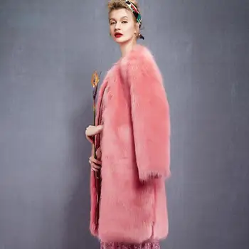 S-2XL kadın kış faux fox kürk ceket kış longger sıcak Tilki Kürk yaka uzun kollu dikiş ceket ile kemer wj1393 ücretsiz göndermek