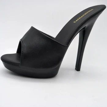 LAIJIANJINXIA Seksi Yüksek Topuk Terlik Moda Kadın Platformu Egzotik Dansçı Ayakkabı 13 cm Loş Siyah Yaz Slaytlar Sandalet N-016