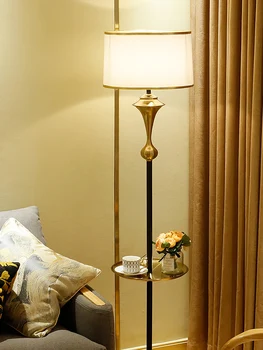 Modern Altın altın zemin lambası oturma odası başucu lampada da terra ev basit ışık Nordic zemin Lambası yatak odası depolama tepsisi ile