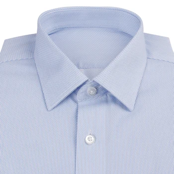 100 s 2 katlı Lüks Elbise Gömlek Özel %100 % Pamuk Açık Mavi Şerit iş gömleği 100 s İki Katlı Kırışıklık Ücretsiz Uyarlanmış Erkek Gömlek