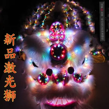 El yapımı Led ışık Yün Aslan Dans MASKOT Kostüm Yün Çin Halk Sanat Güney Aslan Iki Yetişkin Cosplay Parti Reklam Elbise