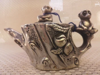 Koleksiyon Eski Tibet gümüş maymun demlik, Yüksek Kaliteli Ev Sanat Dekorasyon El Sanatları pot