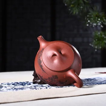 Yixing Mor Kum Şişe Ünlü Sanatçı Hakiki Manuel Cevher Maden Mor Çamur Peyzaj Taş Pot Kungfu Demlik Çay Seti