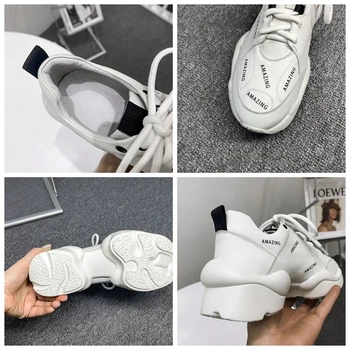 SIMLOVEYO Yeni 2021 Bayanlar Sneaker Spor Baba Ayakkabı Yuvarlak Ayak 6 cm Topuklu Hakiki Deri Dantel-Up Tasarımcı Nefes Rahat A3508