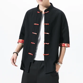 Çin Tarzı Kısa Kollu Sonbahar Vintage Gömlek Erkek Modası Hip Hop Streetwear Erkek Gömlek Kısa Kollu Bluz Erkek Gömlek 5XL