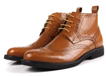 Italyan Deri Erkek Derby Oxfords Ayakkabı Sonbahar Oyma Dantel up Borgues yarım çizmeler Savaş Çöl Moda Martin Çizmeler Hombre
