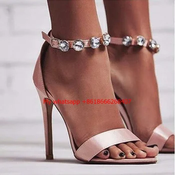 Kadın Saten Kumaş Ayakkabı Ince Yüksek Topuklu Taklidi Ayak Bileği Tokaları Bayanlar düğün parti ayakkabıları Kadın Yaz Sandalet
