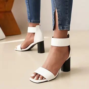 2022 Yaz Yeni Womans Ayakkabı Mavi Beyaz Yeşil Burnu açık Yuvarlak Yüksek Topuk Ayak Bileği Wrap Kadın Sandalet Büyük Boy 33-48 Topuklu Sandalet