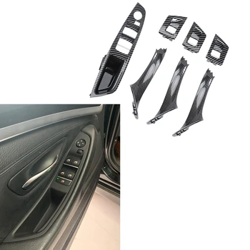 Araba LHD İç Kapı Karbon Fiber Çekme Kolu Pencere Anahtarı Paneli Seti-BMW 5 Serisi F10 F11 F18 520İ 523İ 525İ 528İ