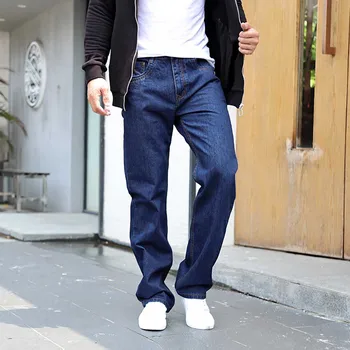 Yeni Moda Düz Denim erkek günlük kot Gevşek Baggy Harem Pantolon Pamuk Geniş Bacak Pantolon Streetwear Artı Boyutu Giyim