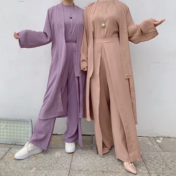 Rahat müslüman çarşaf 3 adet Setleri Hırka Djellaba Arap Üstleri Pantolon Takım Elbise Başörtüsü Afrika Dashiki Jalabiya Ramazan Eid Uzun Elbise Önlük