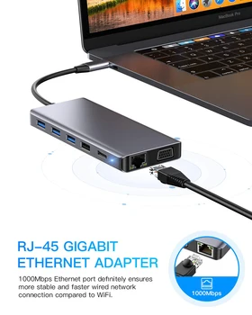 En iyi satış 13 İN 1 Çok portlu USB C Yerleştirme İstasyonu Çift 4 K HD VGA RJ45 Ses 100 W PD Şarj USB Hub İçin Macbook / Telefon