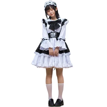 Anime Tatlı Gotik Lolita Jurken Cosplay Kostüm Kostuum Meisjeuitrusting Seksi Zwart Zeka Schort Jurk Vrouwen Parti Elbise Up