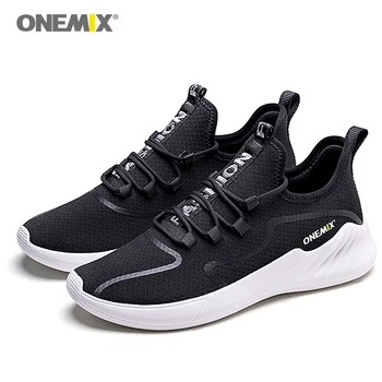 ONEMIX erkek Sneakers Platformu Yaz Açık Nefes Örgü Koşu spor ayakkabı Lace Up ışık Siyah gündelik erkek ayakkabısı
