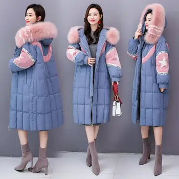 2019 Yeni Kadın Moda Parker Pamuk Ceket Rahat Kapüşonlu Kore Versiyonu Ceket Uzun Kollu Parker Uzatmak Kalın Kadın Giyim