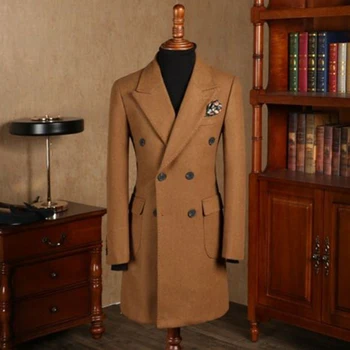 2021 Kahverengi kışlık ceketler Erkek Takım Elbise Kruvaze Yün Kalın Erkekler Palto Custom Made Slim Fit Ceket Resmi Damat Blazer