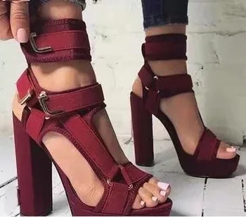 Dipsloot Kadınlar Zarif Karışık Renk Tıknaz Topuk Sandalet Platformu Metal Toka Askı Elbise Ayakkabı Sarı Bordo Düğün Topuklu