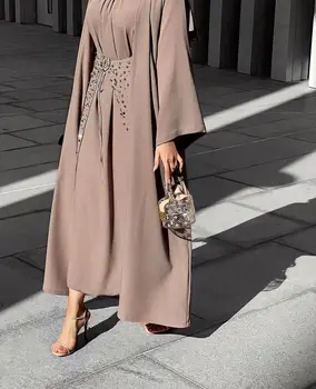 Elmas Ipeksi Djellaba Müslüman Elbise 3 Parça Müslüman Takım Elbise Zarif Uzun İslam Abayas Kadınlar Mütevazı Giyim Giyim EİD Setleri WY442