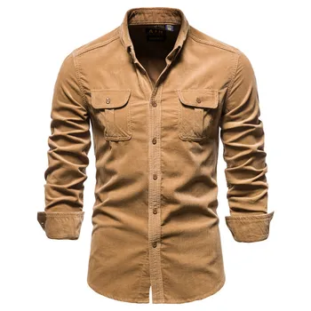 2020 Yeni Sonbahar Tek Göğüslü %100 % Pamuk erkek Uzun Kollu Gömlek Marka Iş Lüks Rahat Düz Renk Kadife Gömlek