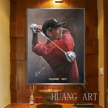 El yapımı Marka yağlıboya kırmızı giysiler Giyen oynayan golf kırmızı yakışıklı bir adam golf tuval üzerine boyama