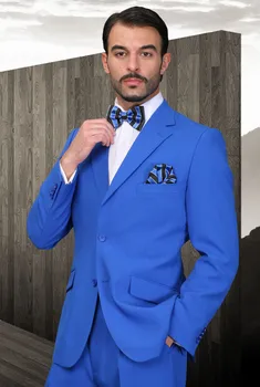 Yüksek kalite özelleştirilmiş resmi smokin erkek takım elbise tasarım erkek sağdıç takım elbise iki adet (Ceket + Pantolon) kraliyet mavi takım elbise