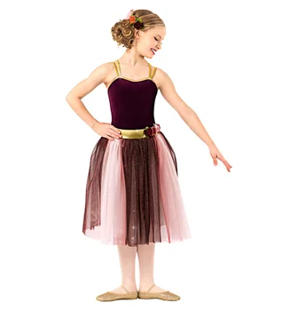 Çocuklar Bale Dans Elbise 3 Katmanlar Kız Dans Performansı Etek Degrade Serpin Altın Takım Çocuklar Sahne Performansı Giyim D0436