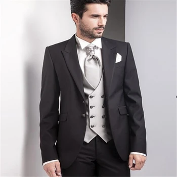 3 Parça Slim Fit Siyah Erkekler Örgün Suit Özel Damat Smokin Düğün Erkekler Suit Balo Düğün Erkekler High End Suit Set