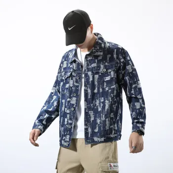 2020 İlkbahar ve Sonbahar baskılı denim ceket moda gevşek erkek ceket hip hop streetwear ceket