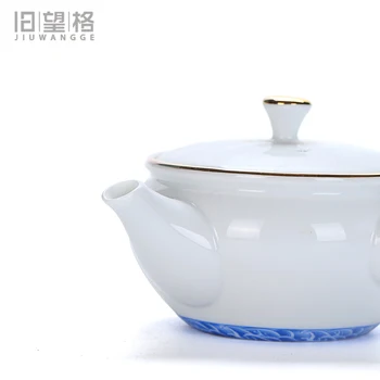 Seramik Kung Fu çay töreni makinesi seti yan pot Japon tarzı mavi kokulu demlik beyaz porselen küçük demlik teaware