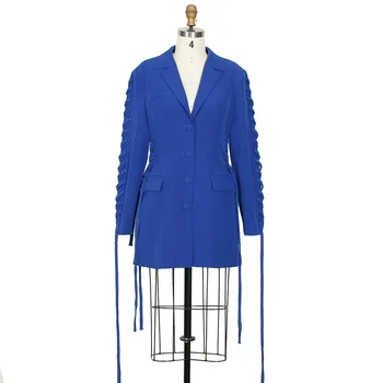 GetSprıng Kadın Blazer Mizaç Singe Göğüslü Bayanlar Suit Coat İpli İnce Uzun Düzensiz Ceket Sonbahar 2021 Yeni