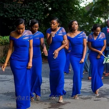 Mavi Gelinlik Modelleri 2021 Mermaid Elastik Saten Lace Up Geri Afrika nedime elbisesi Artı Boyutu Kadınlar ıçin Düğün