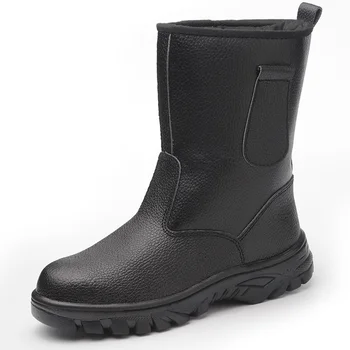 Erkek rahat büyük boy sıcak kürk kış kar güvenlik botları PU deri çelik burunlu iş ayakkabısı zapatos de seguridad hombre botas