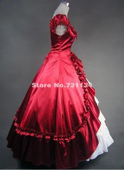 Koyu Kırmızı ve Beyaz Gotik viktorya dönemi tarzı elbise Southern Belle Victoria Prenses Dönemi Eski Batı Parti Elbise Tiyatro Kostüm