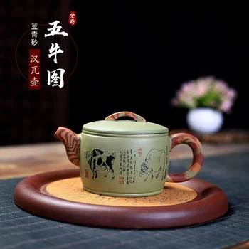 Mor kil pot Yixing ünlü el yapımı Hanwa Wuniu pot ham mineral fasulye yeşil kil Kung Fu Demlik Çay Seti