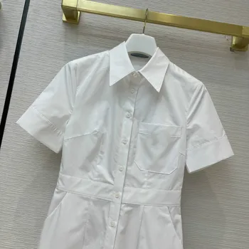 Marka Mini Gömlek Lüks Kadın 2021 İlkbahar Yaz Moda Kollu Ruffles A-line İnce Beyaz Casual Pamuk Kısa Elbise