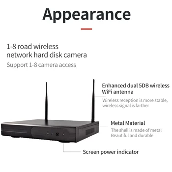 3MP Kablosuz Güvenlik Kamera Sistemi, 8CH NVR 4 Adet Ev Açık WiFi Gözetim Kamera Su Geçirmez Hareket Uyarısı Uzaktan Erişim