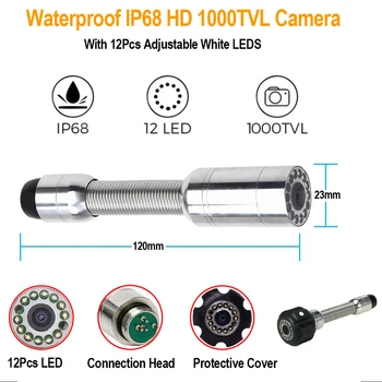 7 inç 23mm Endüstriyel Boru Kanalizasyon Muayene Video Kamera IP68 Su Geçirmez Drenaj Boru Hattı Endoskop Sistemi