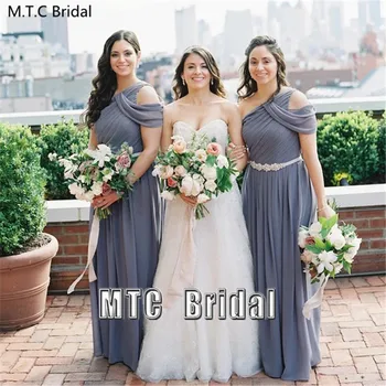 Zarif Bir Omuz Gelinlik Modelleri İle Kristal Kanat Bir Çizgi Şifon Artı Boyutu En İyi Kadın Düğün Parti Elbise Toptan