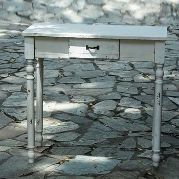 El yapımı masif beyaz ahşap antika konsol masası