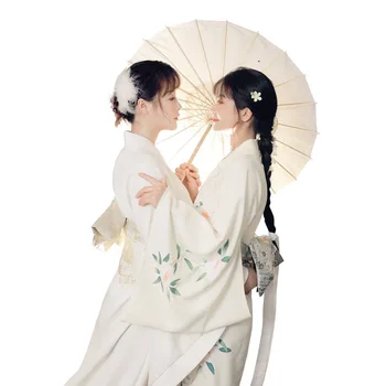 Geleneksel Japon Kimono 2022 Kadın Sonbahar Yeni Retro Japon Tarzı Beyaz Baskı Mizaç Elbise Yay Cosplay Suit