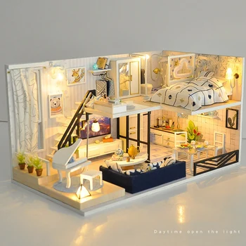 DIY Dollhouse Kiti Ahşap Bebek Evi Minyatür Ev Mobilya Kiti Oyuncaklar Çocuk Hediye için 1:24 Ölçekli Yaratıcı Odası