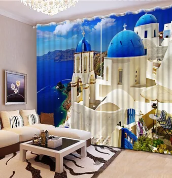 3D Perde Basit Blockout Oturma odası Yatak Odası Mutfak Perdeleri Pencere Mavi gökyüzü, deniz 3d Perde Ev Dekorasyon